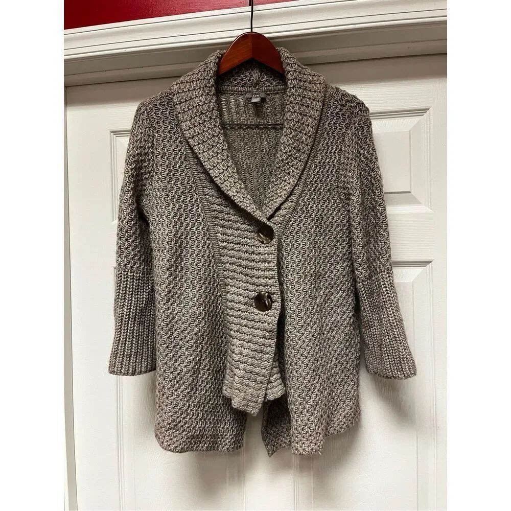 J. Jill Light Brown Shawl Collar Loose Weave Cardigan Sweater sz PS EUC